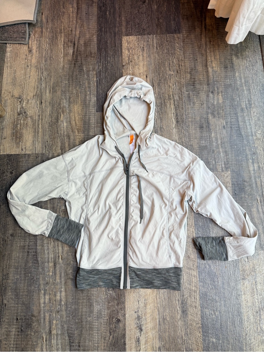 Lucy Light Gray Hooded Zip Jacket with Dark Gray Accents